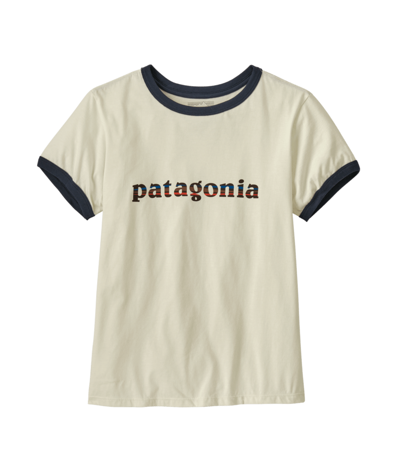 Patagonia Womens 73 Text Logo Organic Ringer Tee