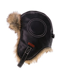 leather bomber hat fluffy black false leather cool hat